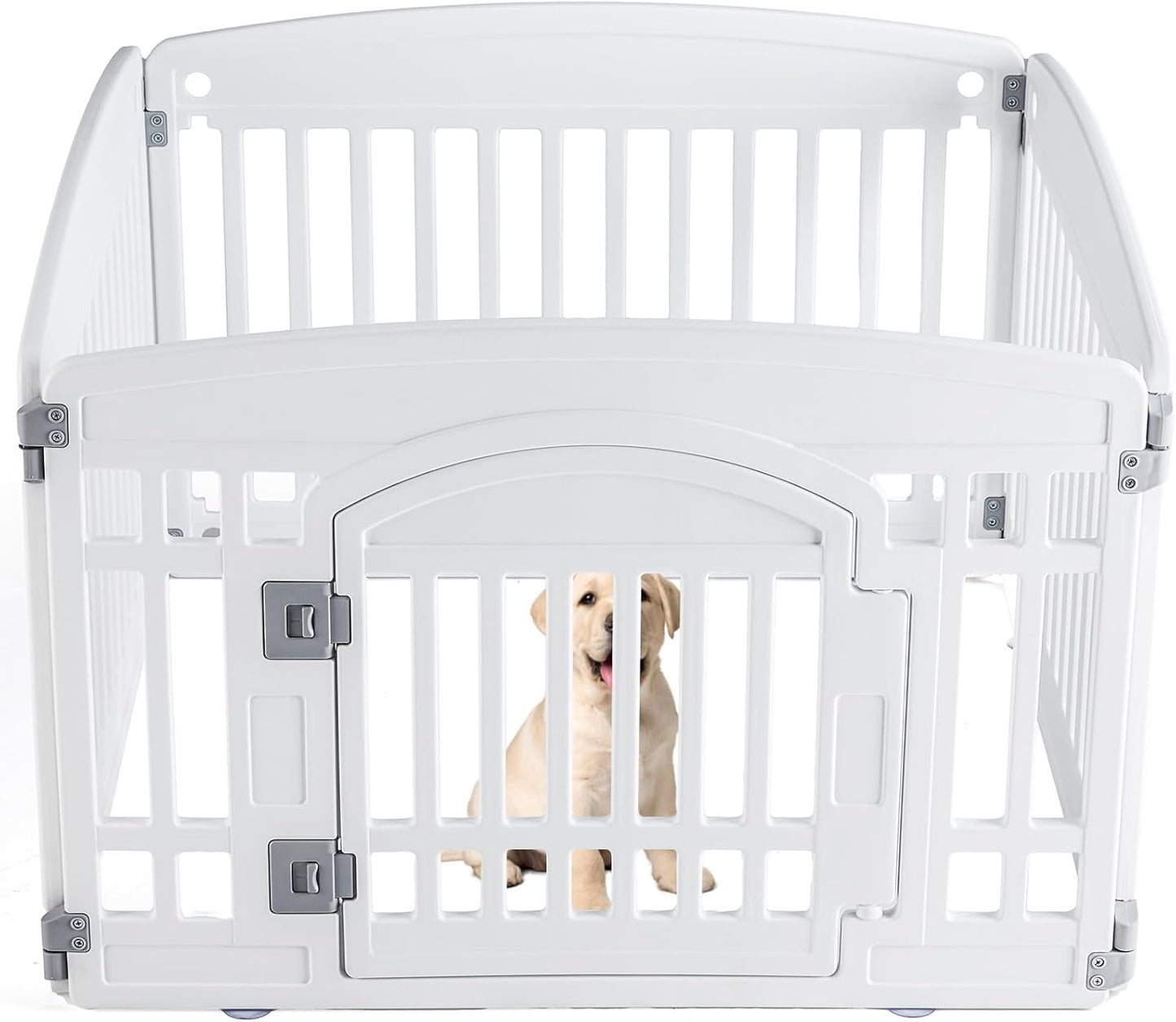 Dog Playpen 4-Panel 24" Safe & Secure Indoor/Outdoor Pet Fence Folding & Portable Ideal for Small to Medium Dogs Easy to Clean, White