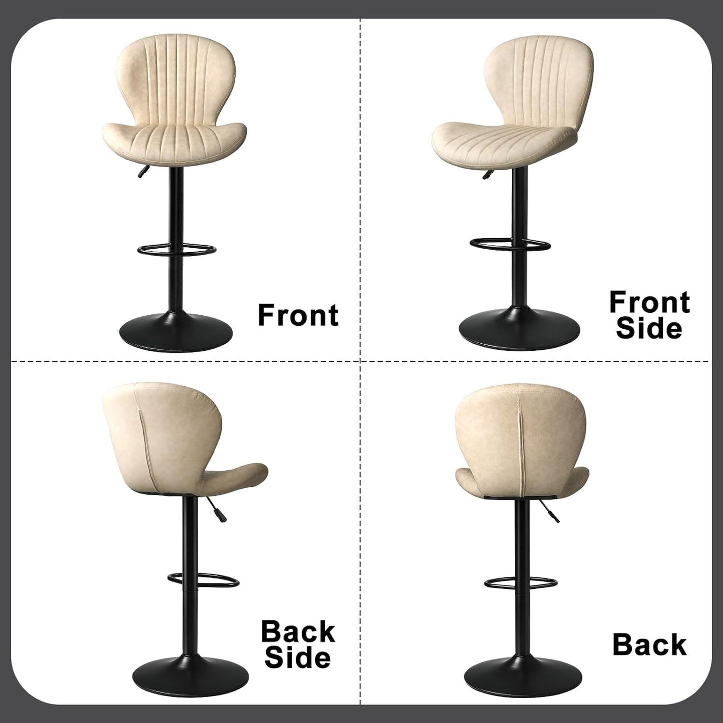 Bar Stools Set of 2,Adjustable Swivel Counter Height Bar Stools with Back & Footrest,Modern Design Bar Chairs,Faux Leather Upholstered Barstools for Bar,Kitchen,Dining Room (Beige, Set of 2)