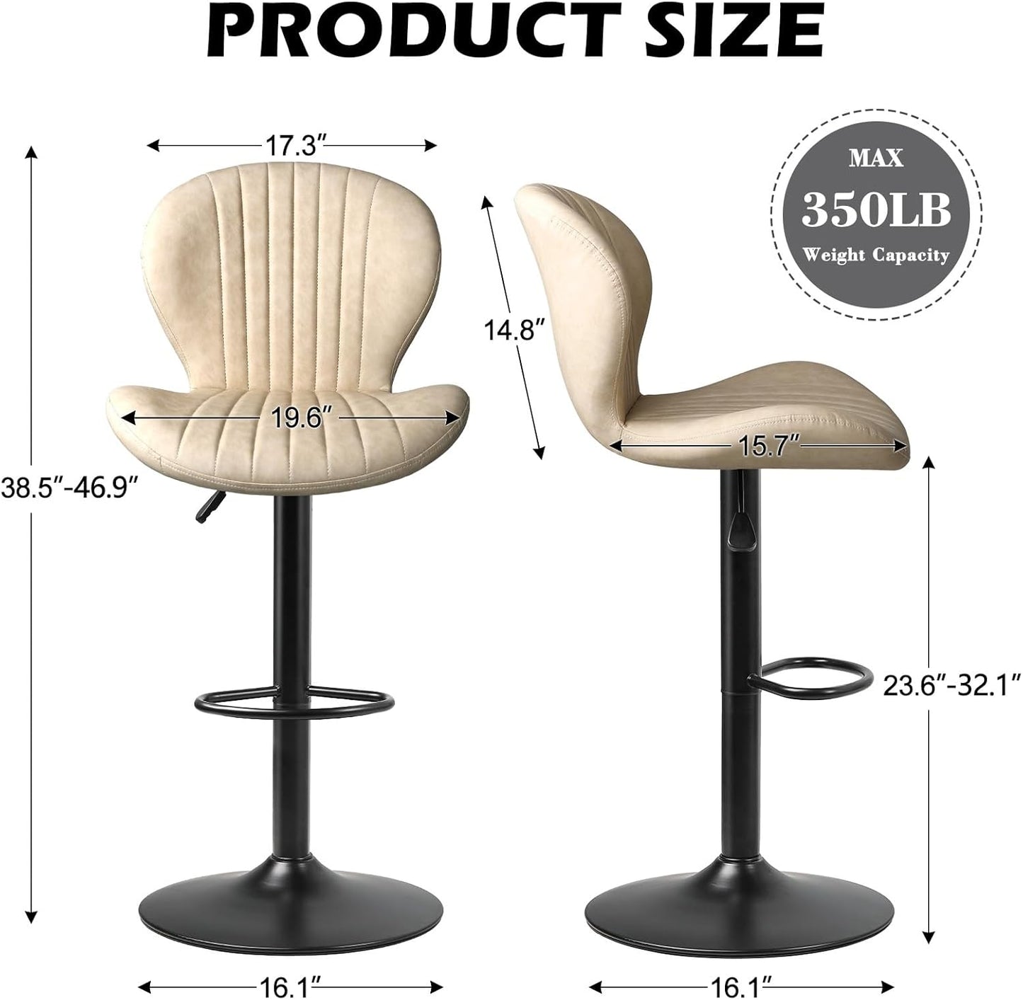 Bar Stools Set of 2,Adjustable Swivel Counter Height Bar Stools with Back & Footrest,Modern Design Bar Chairs,Faux Leather Upholstered Barstools for Bar,Kitchen,Dining Room (Beige, Set of 2)