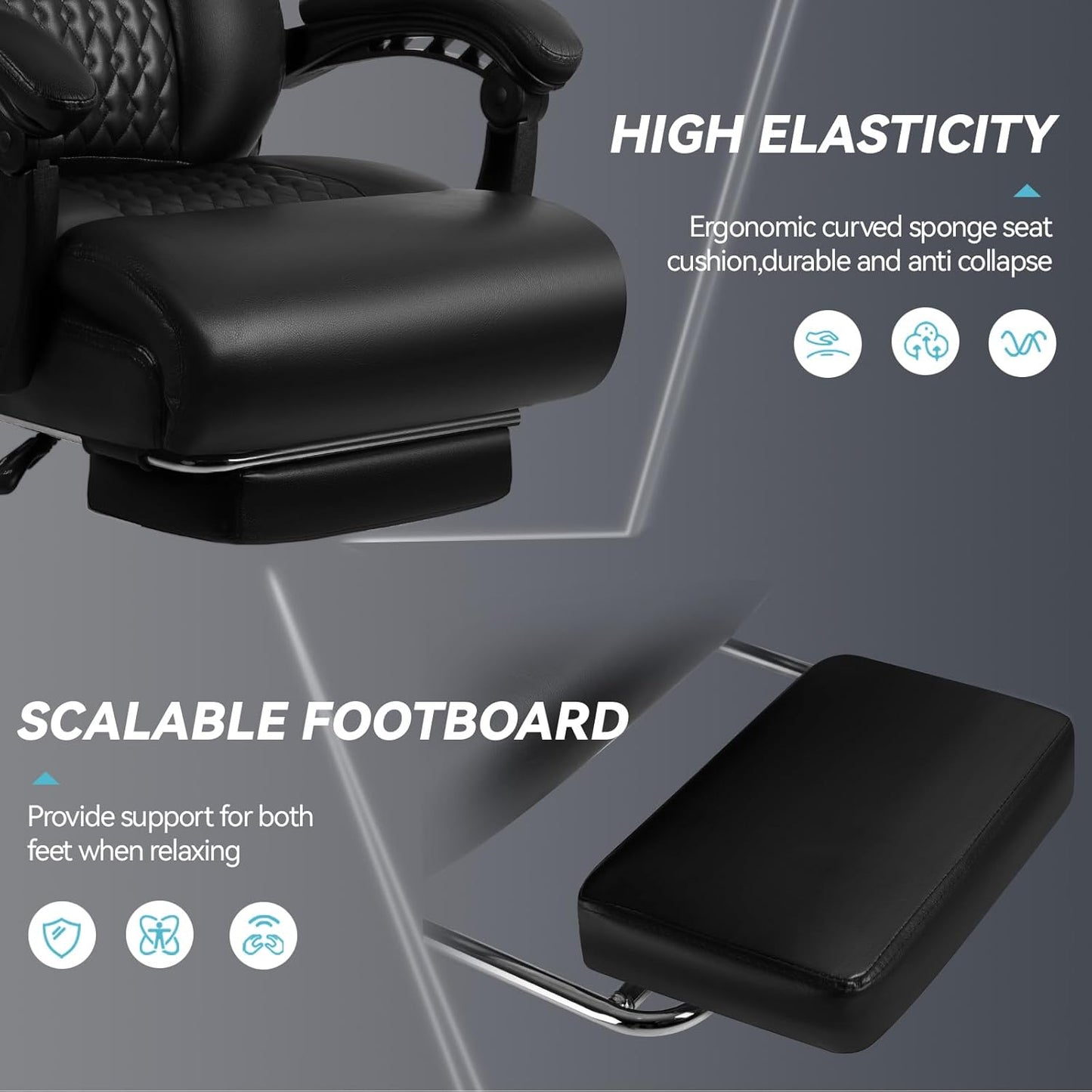 Office Chair,Big and Tall Office Chair with Foot Rest Ergonomic High Back Executive Office Chair 400lbs,Home Office Desk Chairs with Lumbar Support,Reclining Office Chair (Black)