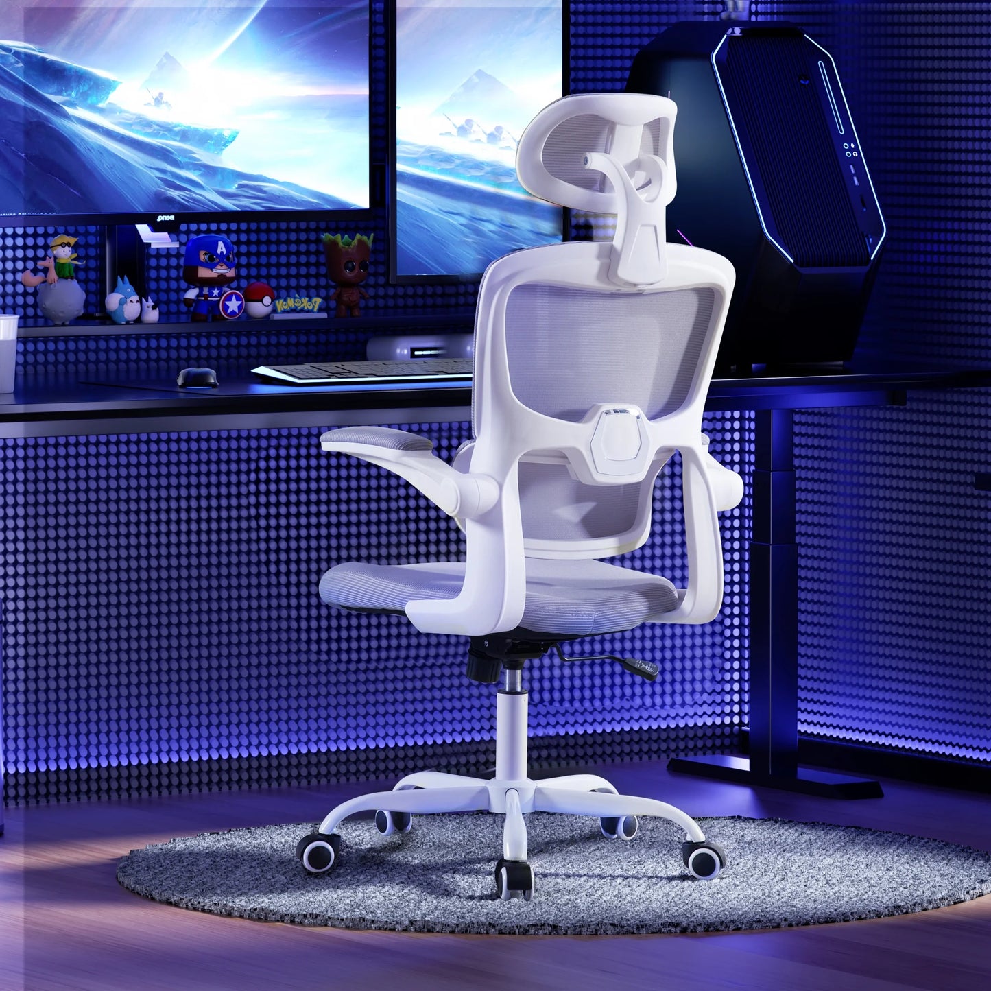 Ergonomic Office Chair with Tilt-Lock, Home Office Desk Chair with Auto Lumbar Support, High Back Mesh Desk Chair with Adjustable Headrest, Swivel Task Chair or Study Room Bedroom,Light Gray