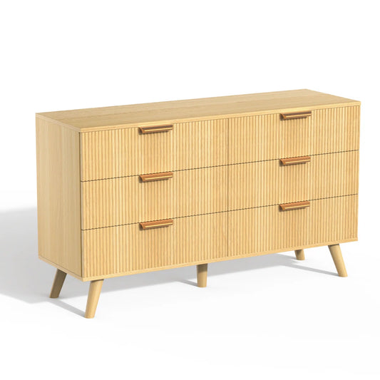 6 Drawer Dresser for Bedroom, Wood Fluted Chest of Drawers, Storage Organizer