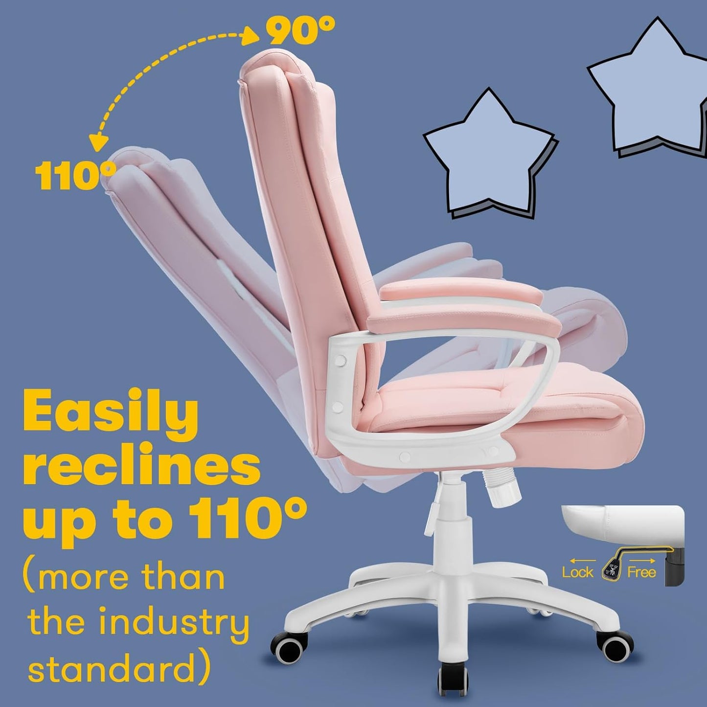 Home Office Chair, Ergonomic Desk Chair, Adjustable Task Chair for Lumbar Back Support, Computer Chair with Rolling Swivel and Armrest, Modern Executive High Back Leather Chairs (Pink)