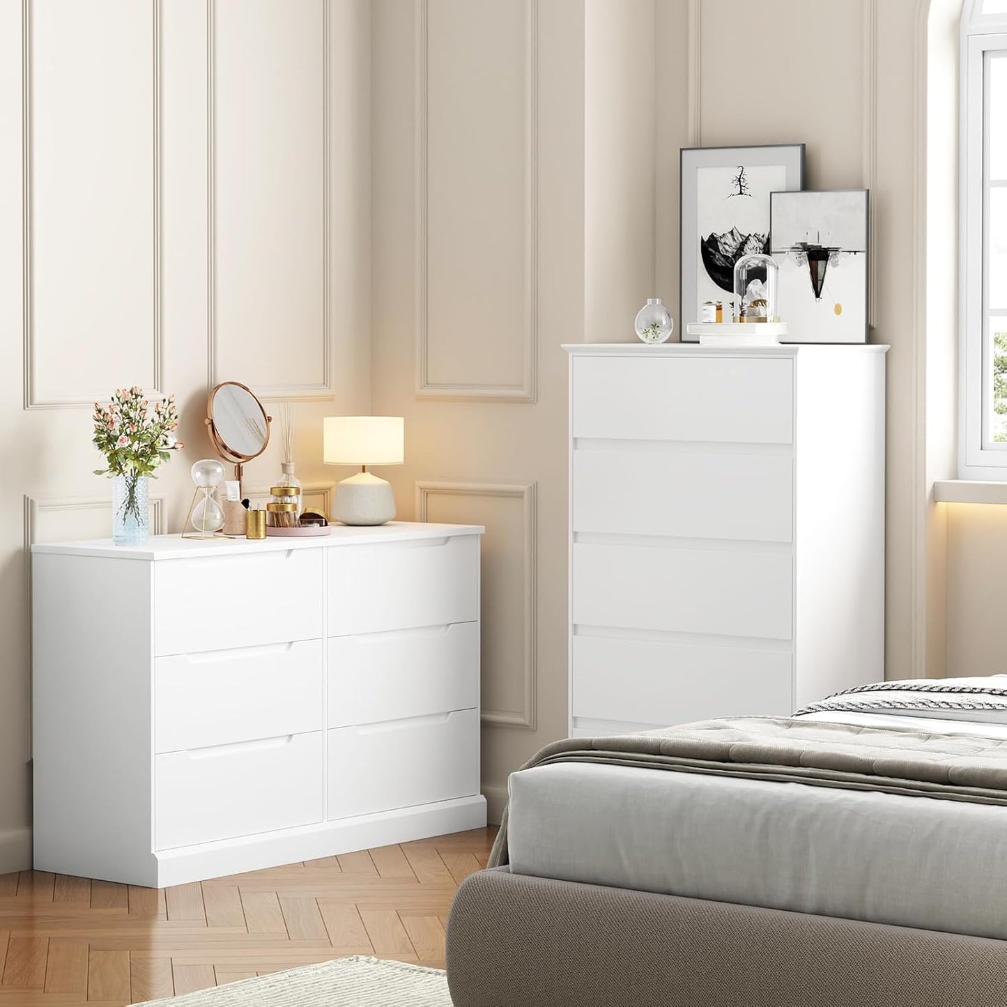White Dresser,6 Drawer Dresser Modern Wooden Closet Dressers for Bedroom, Living Room, Hallway, Entryway, Cloakroom, or Dressing Room,White
