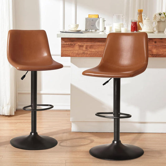 Bar Stools Set of 2 Modern Swivel Barstools Counter Height with Backrest, Faux Leather Upholstered Bar Chairs for Kitchen Island, Brown