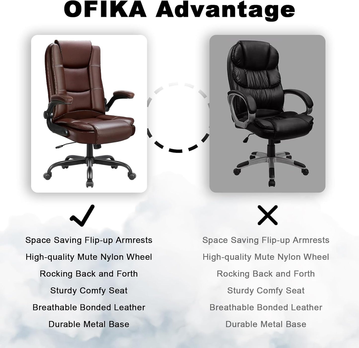 Big and Tall Office Chair Computer Desk Chair - Ergonomic High Back Lumbar Support Home Office Chair with Padded Flip-up Arms, Adjustable Height Leather Office Executive Chair (Brown)