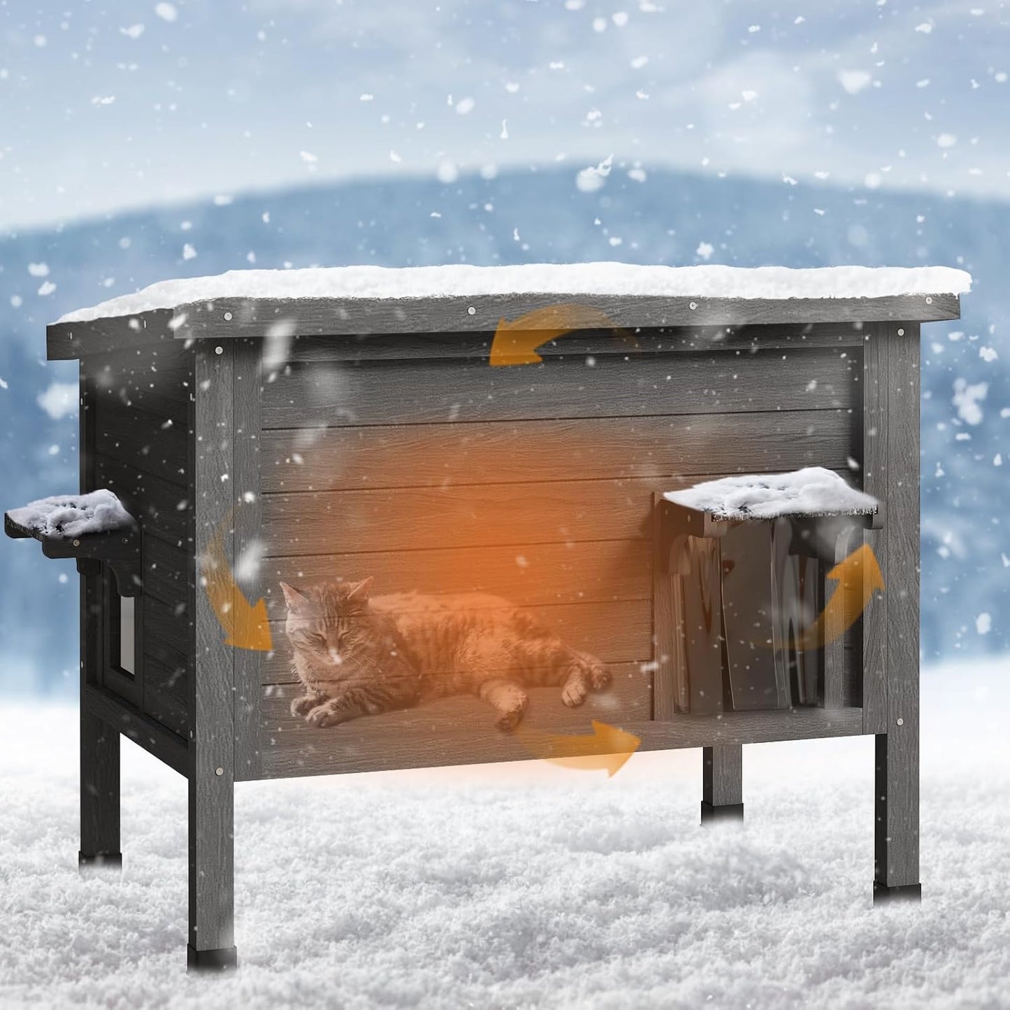 Outdoor Cat House Feral Cat Enclosure cat Houses for Cats Insulated with Escape Door All-Round Foam Weatherproof Winter Shelter-cat Houses Solid Wood Large Size 34.7" L*21.6" W*27.3" H