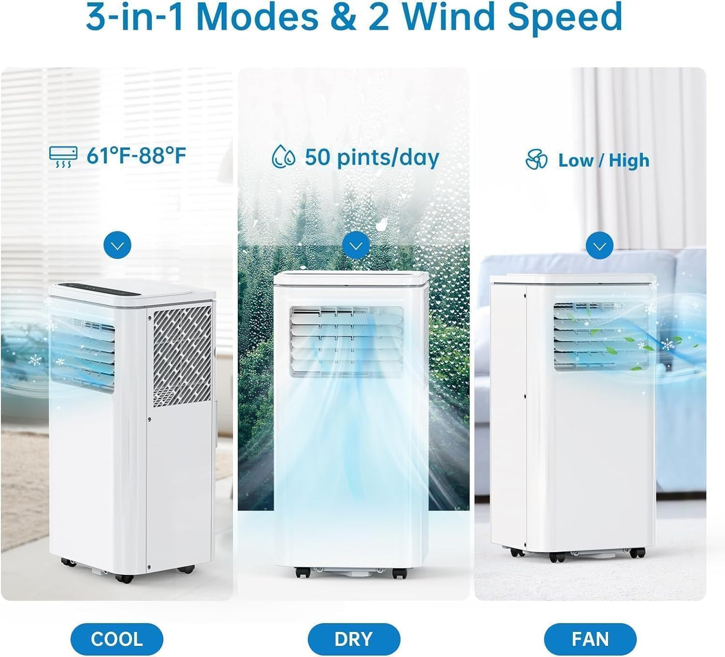 10000BTU Portable Air Conditioner Up to 450 sq.ft, 3 in 1 Quiet AC Unit, Fast Cooling, Dehumidifier, Fan for Bedroom/Office, LCD Display & Remote Control, 24h Timer