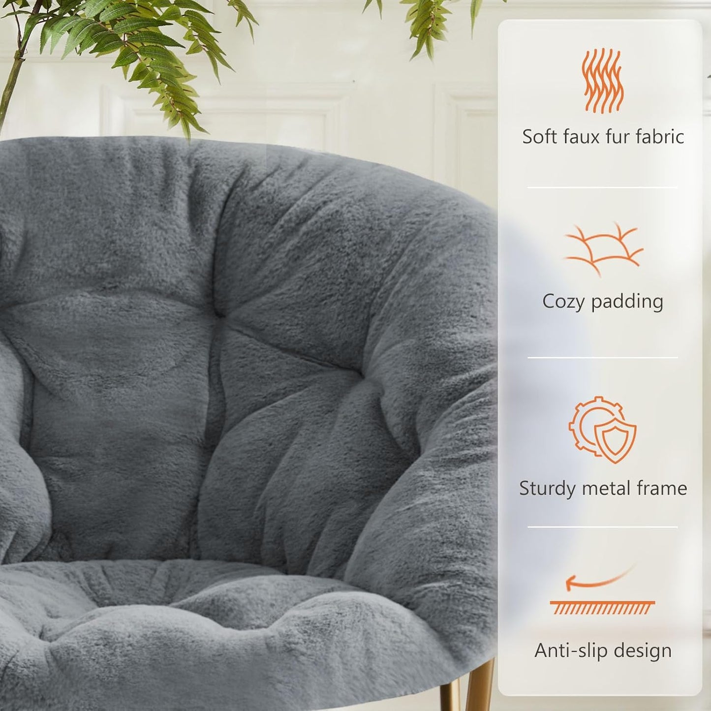 Comfy Saucer Chairs for Adults, Cozy Folding Round Lounge Chair for Dorm Rooms Bedroom Living Room, Sofa Lazy Moon Reading Chair for Teens Kids, Gray
