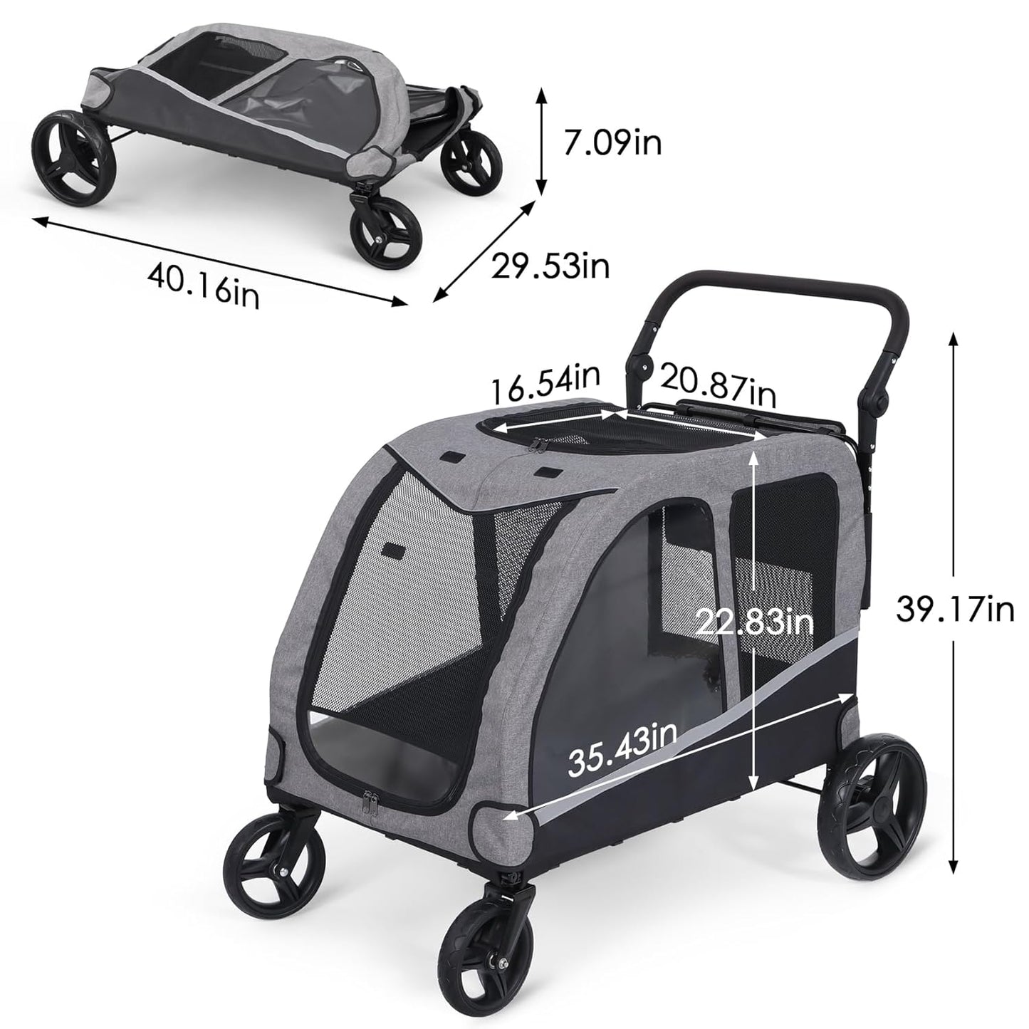 Dog Stroller For Large Dogs, Extra Large Pet Stroller For For Medium Dogs, Dog Stroller For 2 Dogs, Dog Wagon, Dog Carriage, Foldable Design, Adjustable Handle, With Pocket, Up To 160 lbs, Red