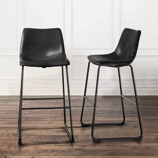 30 inch Bar Stools Set of 2,Counter Height Bar Stools with Back, Modern PU Leather Stools with Metal Leg and Footrest (Black, 2 Pcs 30" Counter Height Barstools)
