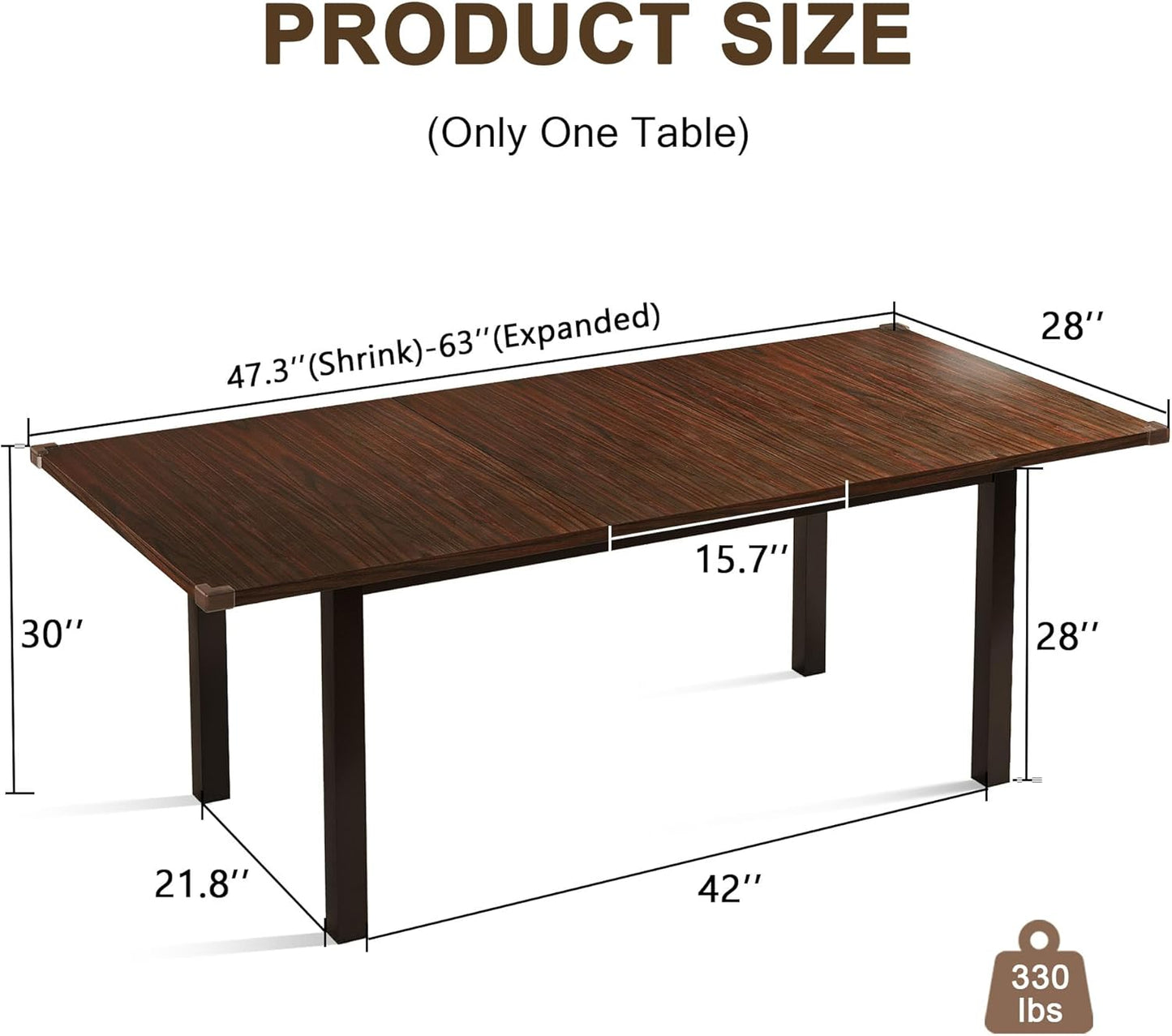 Extendable Dining Table for 4-6, 63" Modern Kitchen Table, Farmhouse Dining Room Tables for Dining, Kitchen, Office, Living Room, Rectangular Wooden Tables, Space Saving (Espresso)