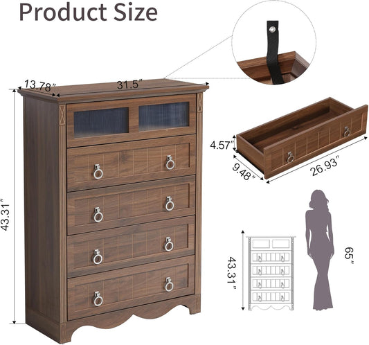 Vintage Style Wooden Chest of Drawers Storage Cabinet with Metal Ring Handles