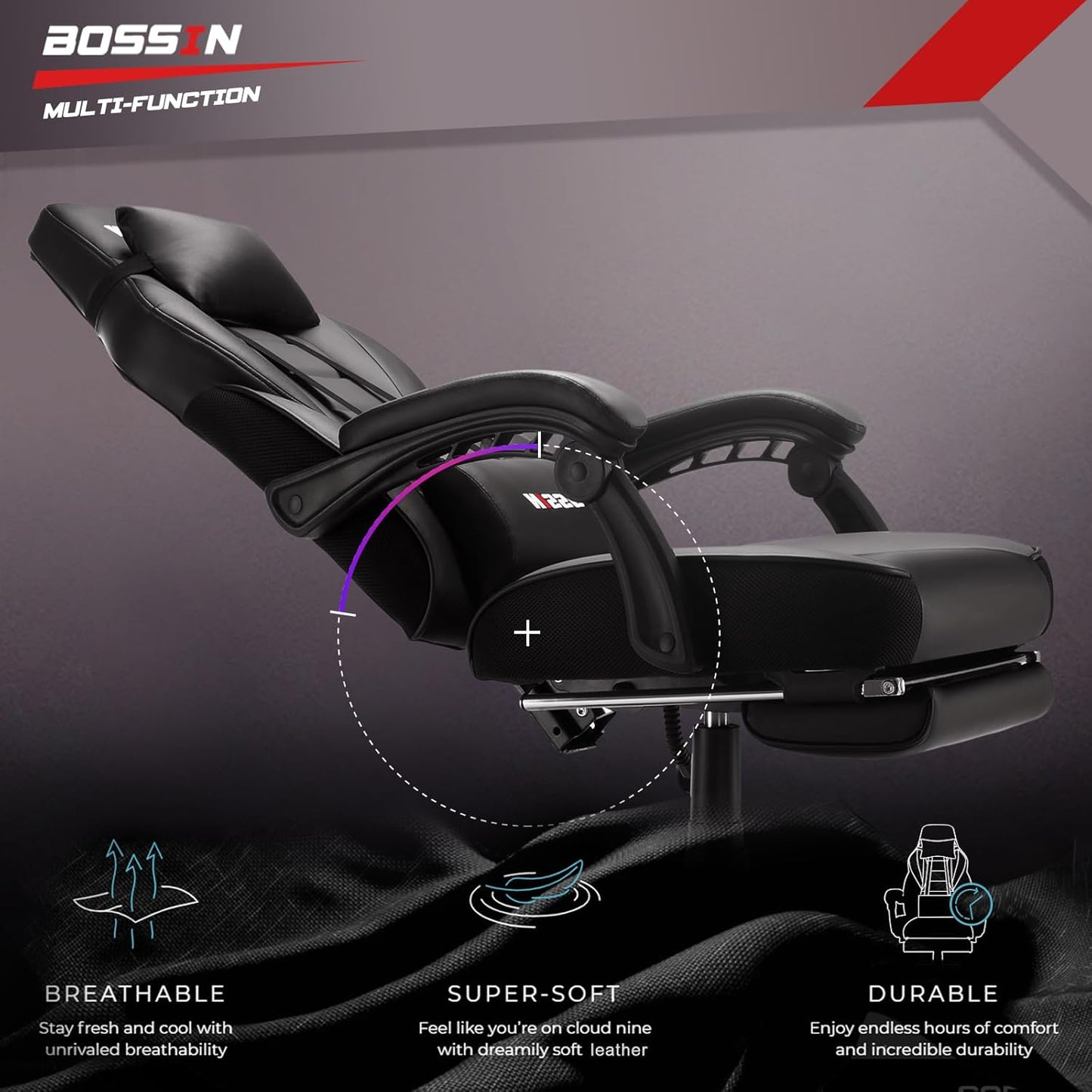 Gaming Chair with Massage, Ergonomic Heavy Duty Design with Footrest and Lumbar Support, Large Size Cushion High Back Office Chair, Big and Tall Gaming Computer Chair for Kids