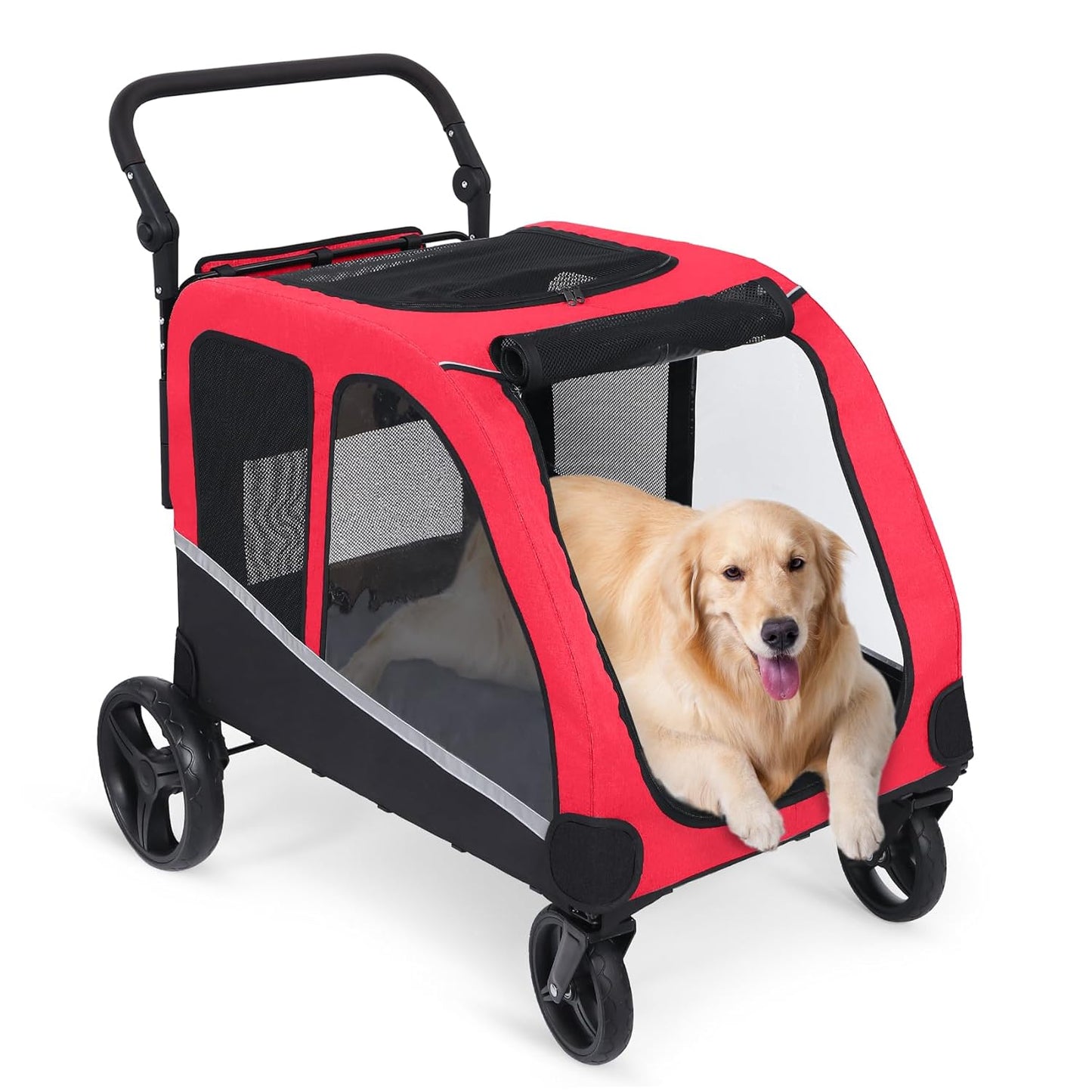 Dog Stroller For Large Dogs, Extra Large Pet Stroller For For Medium Dogs, Dog Stroller For 2 Dogs, Dog Wagon, Dog Carriage, Foldable Design, Adjustable Handle, With Pocket, Up To 160 lbs, Red