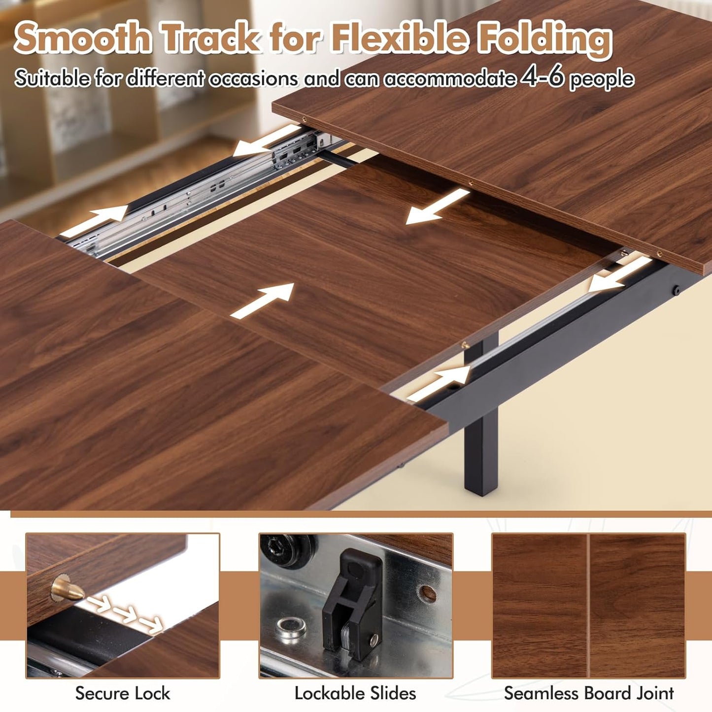Dining Table Set for 4-6, 5-Piece Kitchen Table Chairs Set, 63” Extendable Table with 2 Benches, 2 Stools, Dinette Table Set, Breakfast Nook Table Set, Dining Room Table Set