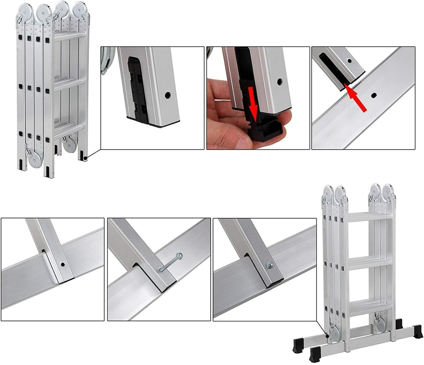 Luisladders 12.5 FT Folding Ladder Multi-Purpose Aluminium Extension 7 in 1 Step Heavy Duty Combination EN 131 Standard