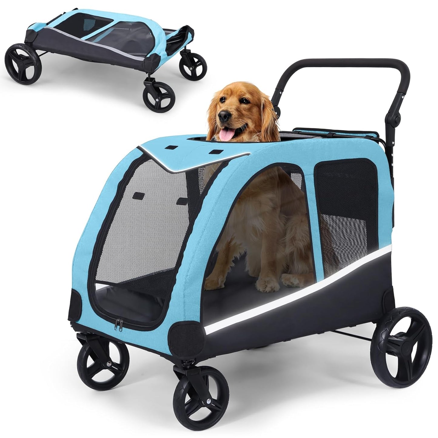 Dog Stroller For Large Dogs, Extra Large Pet Stroller For For Medium Dogs, Dog Stroller For 2 Dogs, Dog Wagon, Dog Carriage, Foldable Design, Adjustable Handle, With Pocket, Up To 160 lbs, Red