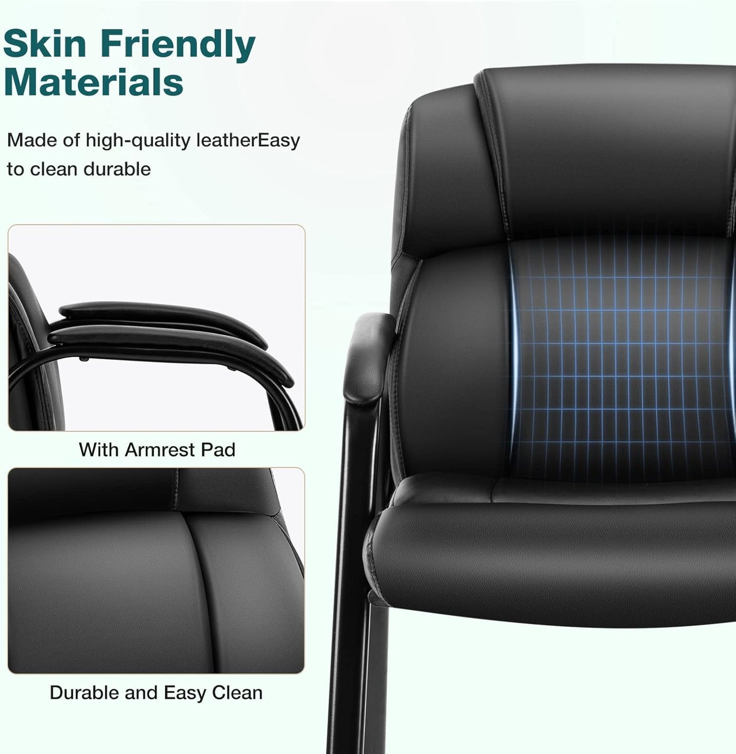 Waiting Room Chairs Set of 2, Leather Office Guest Chair No Wheels, Comfy Padded Arms and Seld Base, for Reception Conference Room