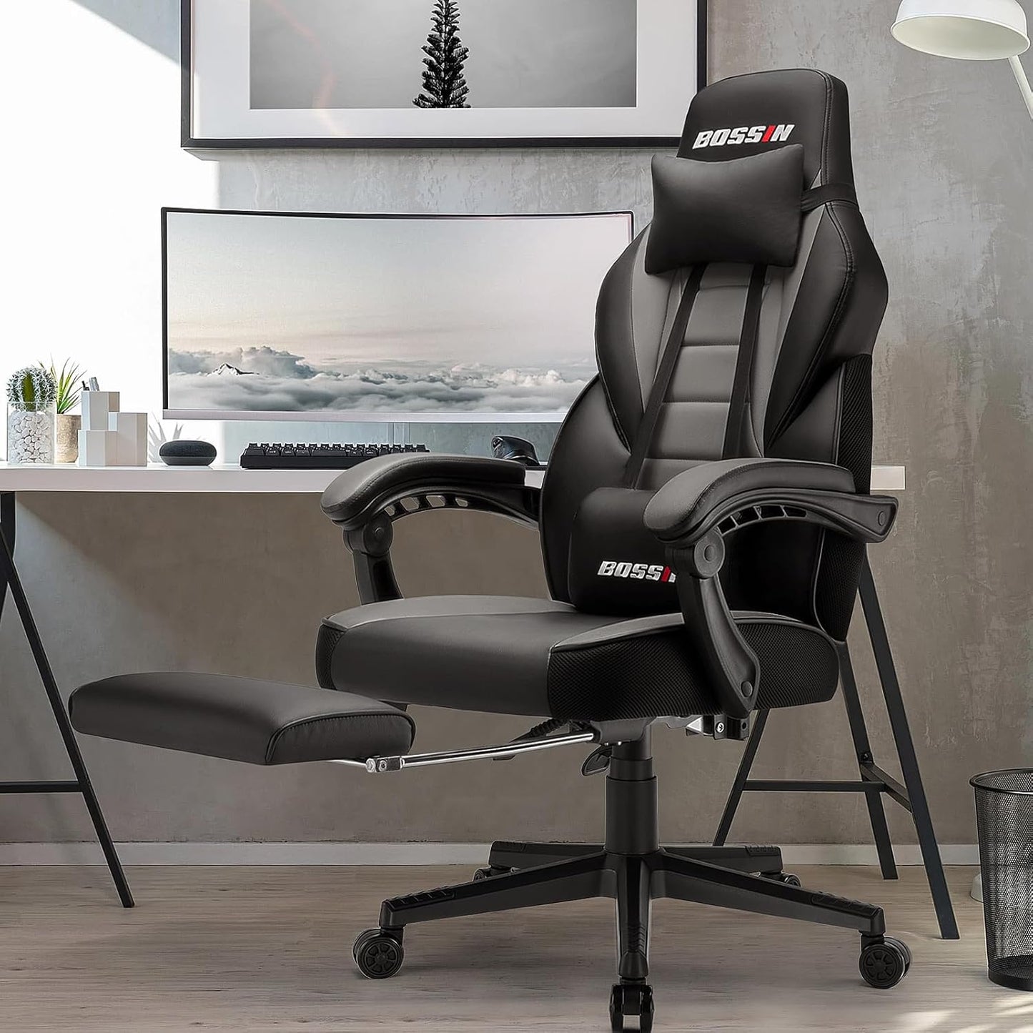 Gaming Chair with Massage, Ergonomic Heavy Duty Design with Footrest and Lumbar Support, Large Size Cushion High Back Office Chair, Big and Tall Gaming Computer Chair for Kids