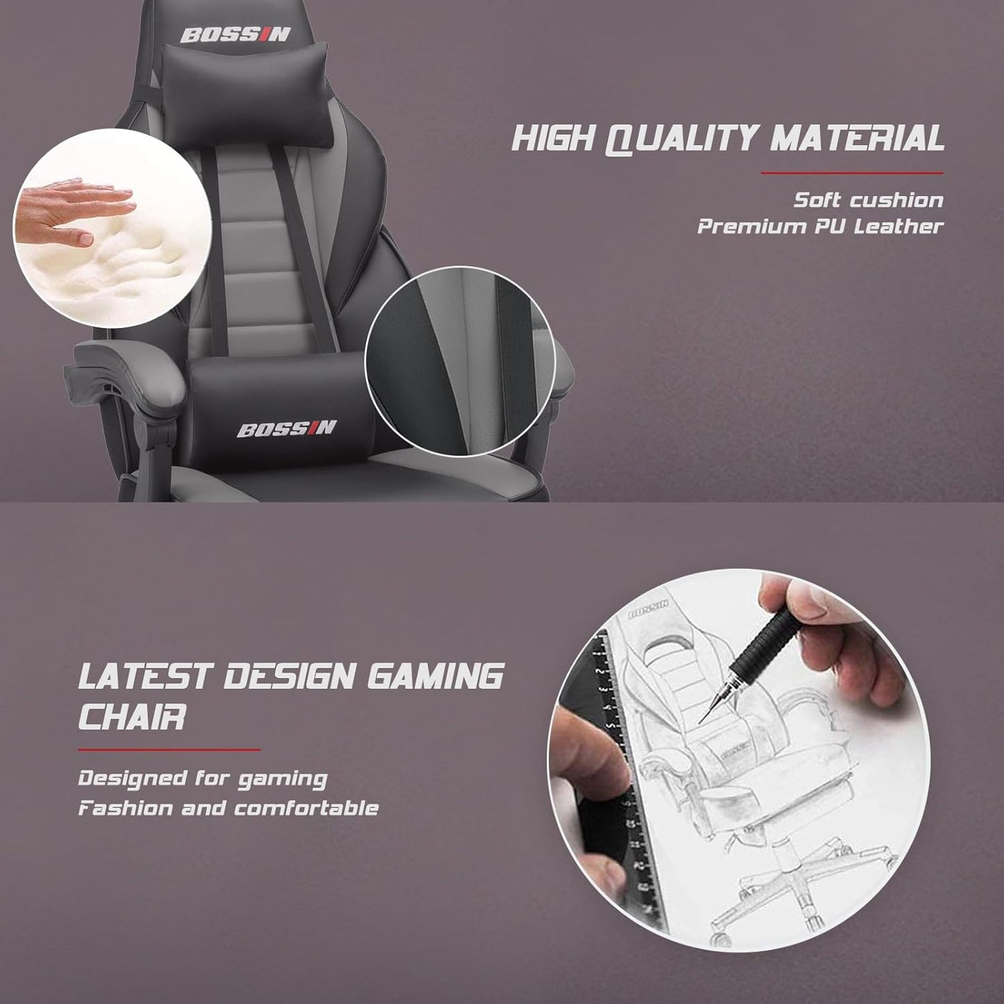 Gaming Chair with Massage, Ergonomic Heavy Duty Design with Footrest and Lumbar Support, Large Size Cushion High Back Office Chair, Big and Tall Gaming Computer Chair for Kids