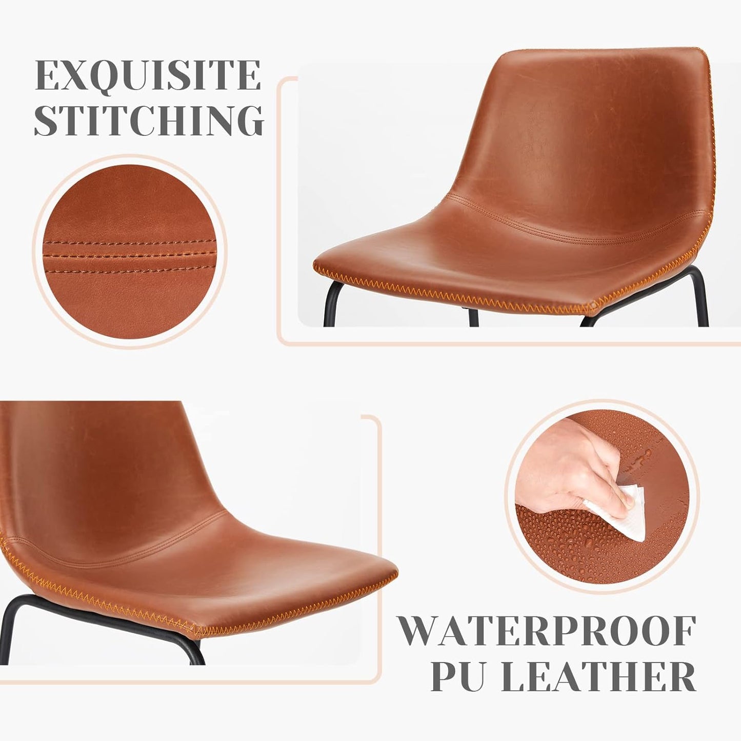 Counter Height Bar Stools Set of 2, Modern Counter Stool Faux Leather Barstools with Back, 26 inch Seat Height Island Stools Countertop Comfortable Brown Bar Chairs with Metal Legs