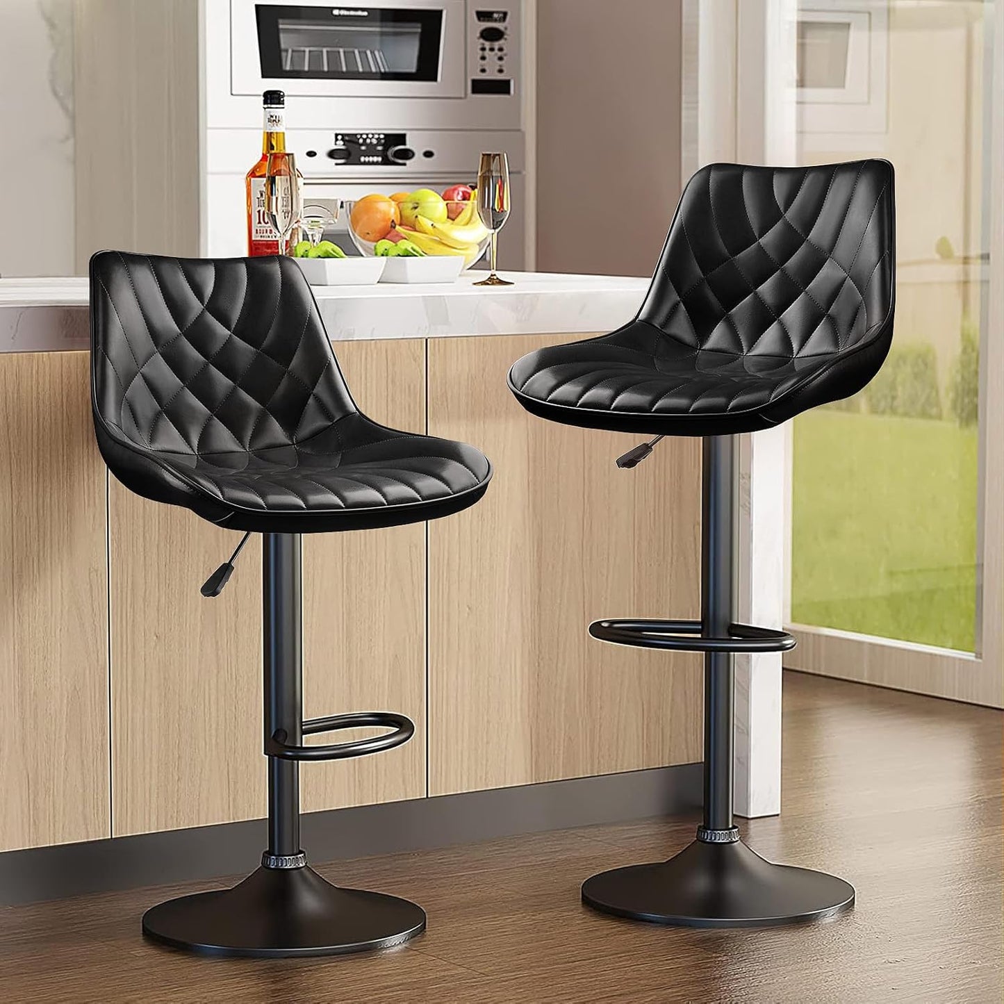 Adjustable Swivel Bar Stools Set of 2, Counter Height PU Leather Bar Stool with Back and footrest, Modern Upholstered Pub Bar Stools for Kitchen Island, 350 LBS Capacity