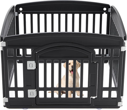 Dog Playpen 4-Panel 24" Safe & Secure Indoor/Outdoor Pet Fence Folding & Portable Ideal for Small to Medium Dogs Easy to Clean, Black
