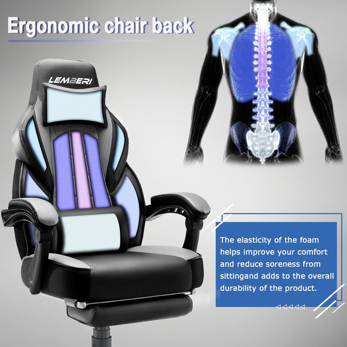 Gaming Chairs with Footrest,Ergonomic Video Game Chairs for Adults,Big and Tall Chair 400lb Weight Capacity, Racing Style Computer Gamer Chair with Headrest and Lumbar Support