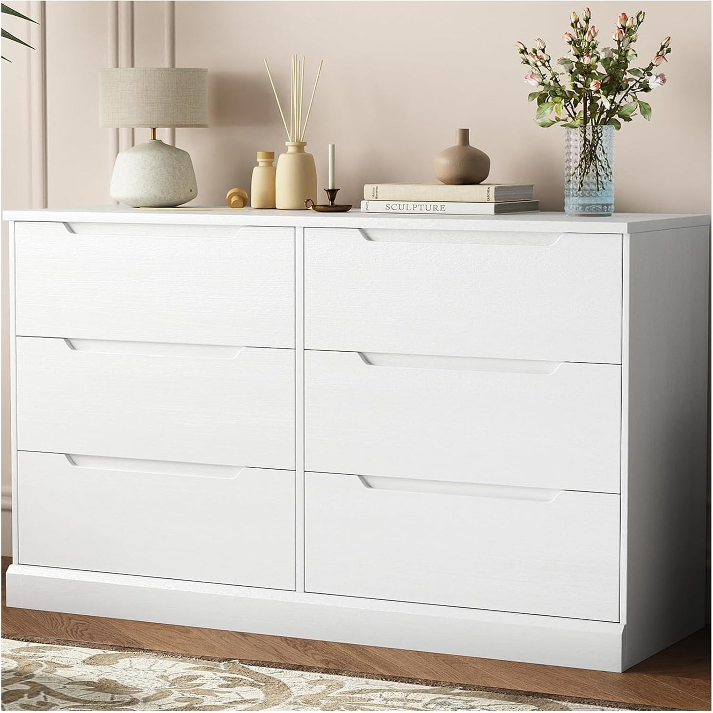White Dresser,6 Drawer Dresser Modern Wooden Closet Dressers for Bedroom, Living Room, Hallway, Entryway, Cloakroom, or Dressing Room,White