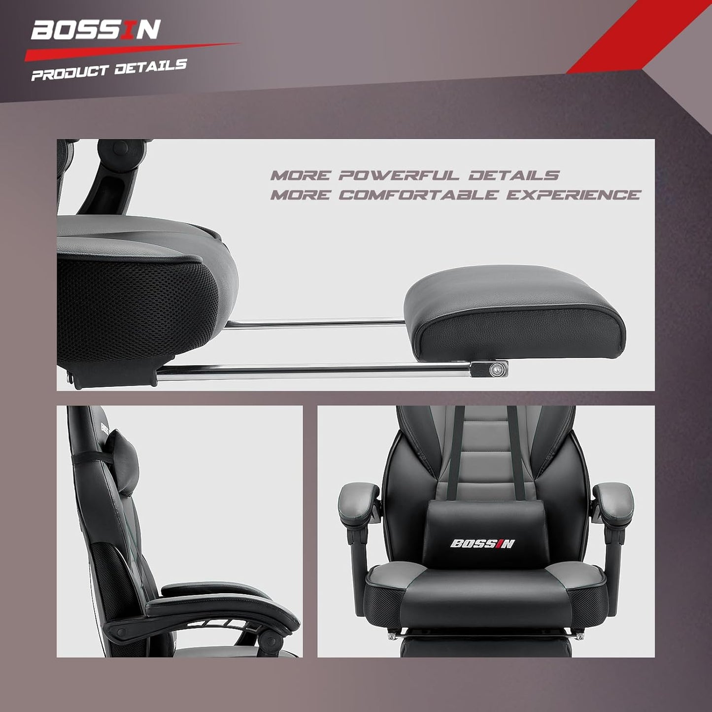Gaming Chair with Massage, Ergonomic Heavy Duty Design with Footrest and Lumbar Support, Large Size Cushion High Back Office Chair, Big and Tall Gaming Computer Chair for Kids