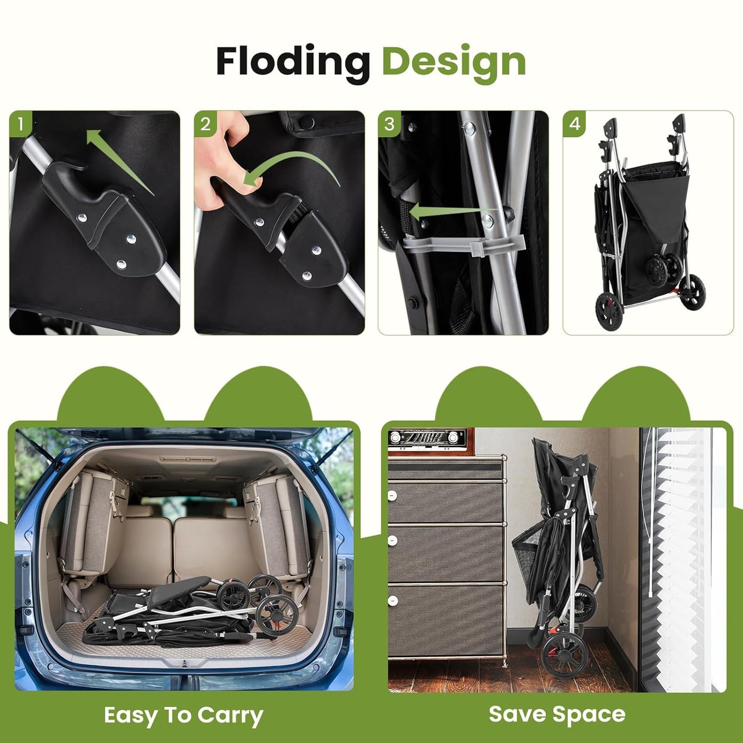 Small Pet Stroller | Lightweight & Foldable Design | Comfortable, Easy-Ride Pet Carrier for Dogs & Cats | Black