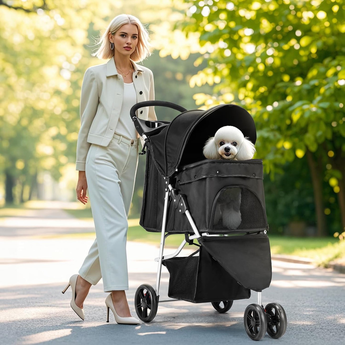 Small Pet Stroller | Lightweight & Foldable Design | Comfortable, Easy-Ride Pet Carrier for Dogs & Cats | Black