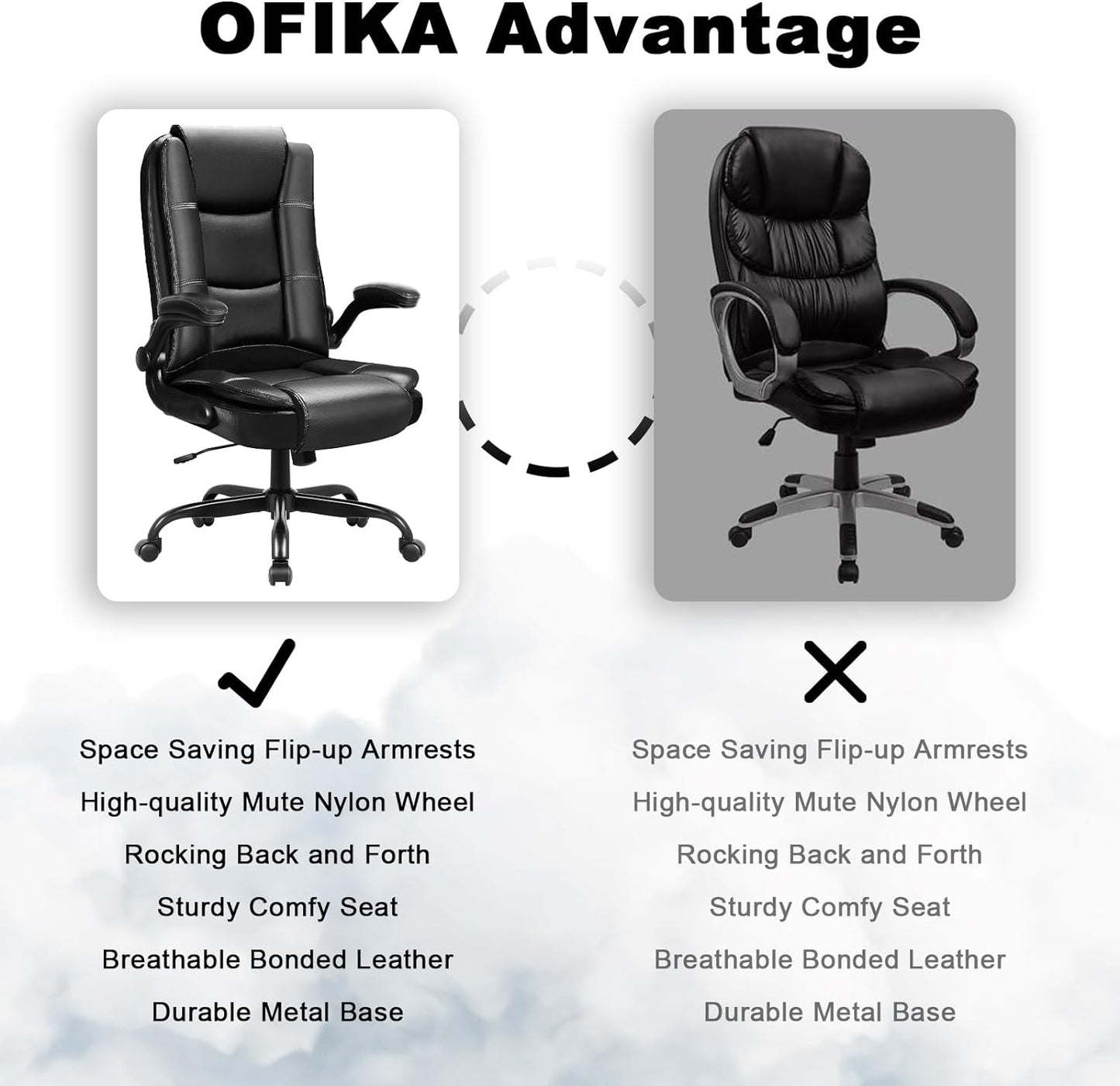 Big and Tall Office Chair Computer Desk Chair - Ergonomic High Back Lumbar Support Home Office Chair with Padded Flip-up Arms, Adjustable Height Leather Office Executive Chair (Black)