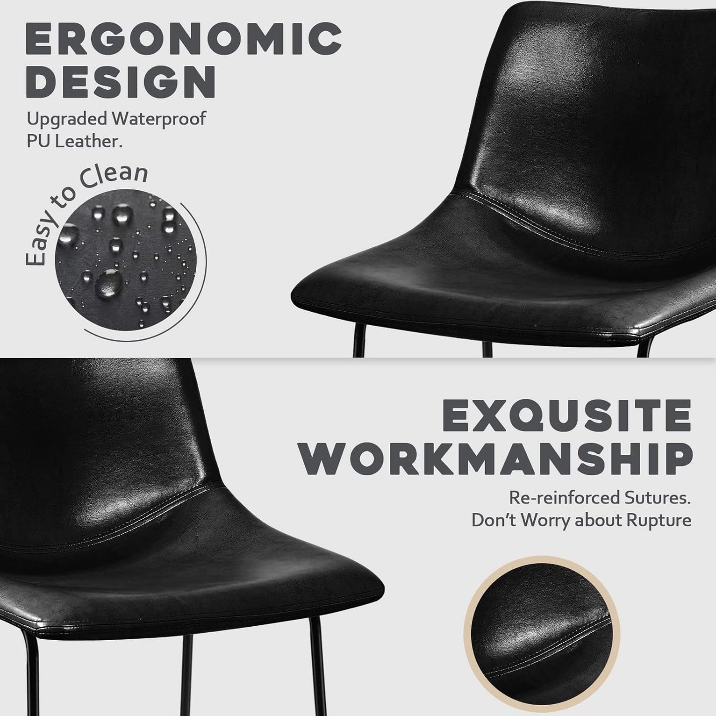 30 inch Bar Stools Set of 2,Counter Height Bar Stools with Back, Modern PU Leather Stools with Metal Leg and Footrest (Black, 2 Pcs 30" Counter Height Barstools)