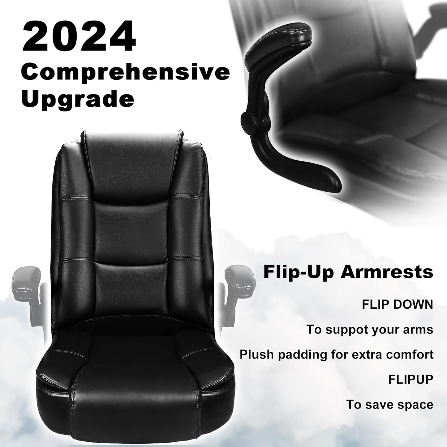 Big and Tall Office Chair Computer Desk Chair - Ergonomic High Back Lumbar Support Home Office Chair with Padded Flip-up Arms, Adjustable Height Leather Office Executive Chair (Black)