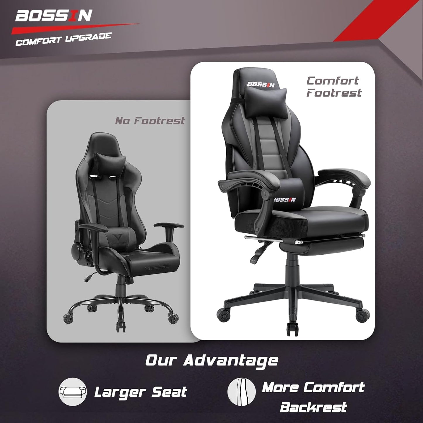 Gaming Chair with Massage, Ergonomic Heavy Duty Design with Footrest and Lumbar Support, Large Size Cushion High Back Office Chair, Big and Tall Gaming Computer Chair for Kids