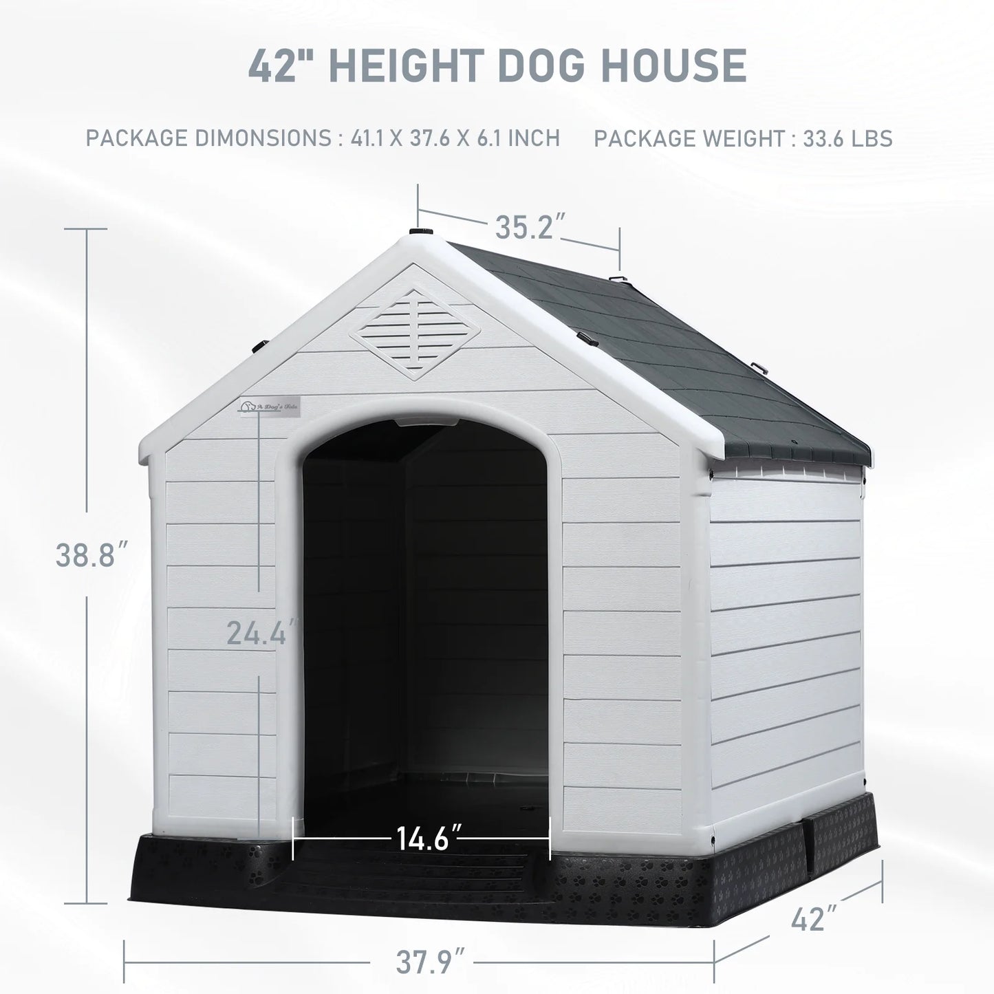 42 inch Plastic Dog House Outdoor Indoor for Small Medium Large Dogs,Waterproof Dog Houses with Elevated Floor and Air Vents,Durable Ventilate & Easy Clean and Assemble