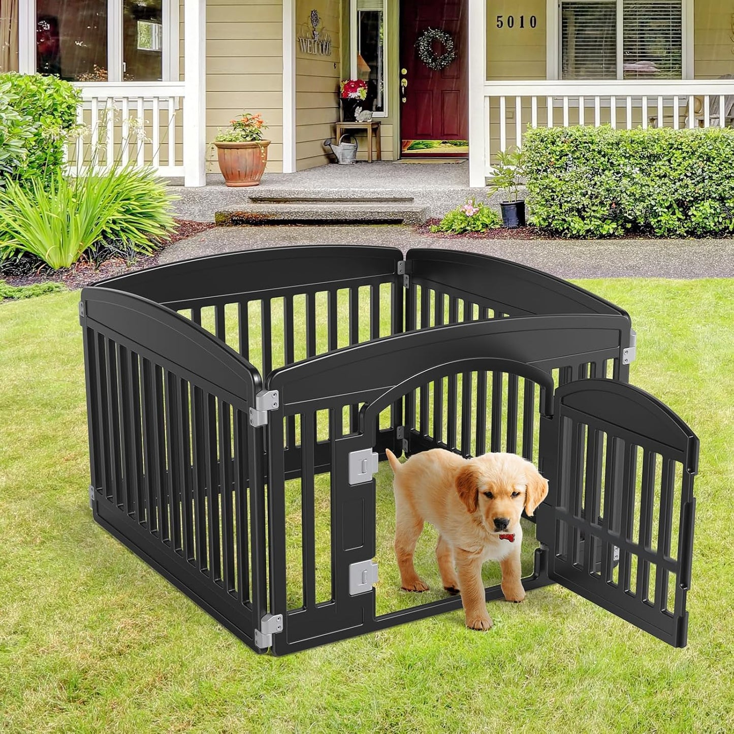 Dog Playpen 4-Panel 24" Safe & Secure Indoor/Outdoor Pet Fence Folding & Portable Ideal for Small to Medium Dogs Easy to Clean, Black