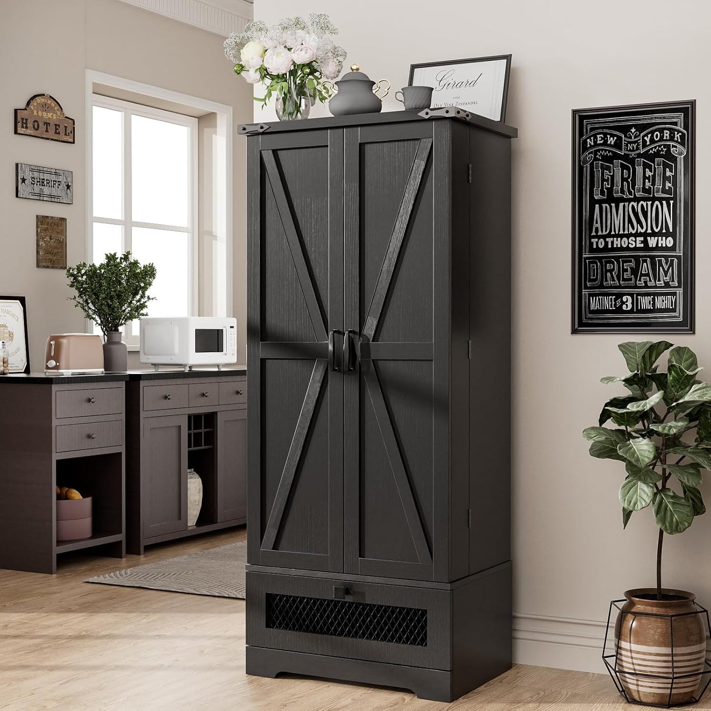 Pantry Cabinet with Adjustable Shelves and Drawer, Kitchen Cabinet Buffet Cupboards Storage for Home Office