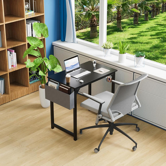 32 Inch Office Small Computer Desk Modern Simple Style Writing Study Work Table for Home Bedroom - Wood Black