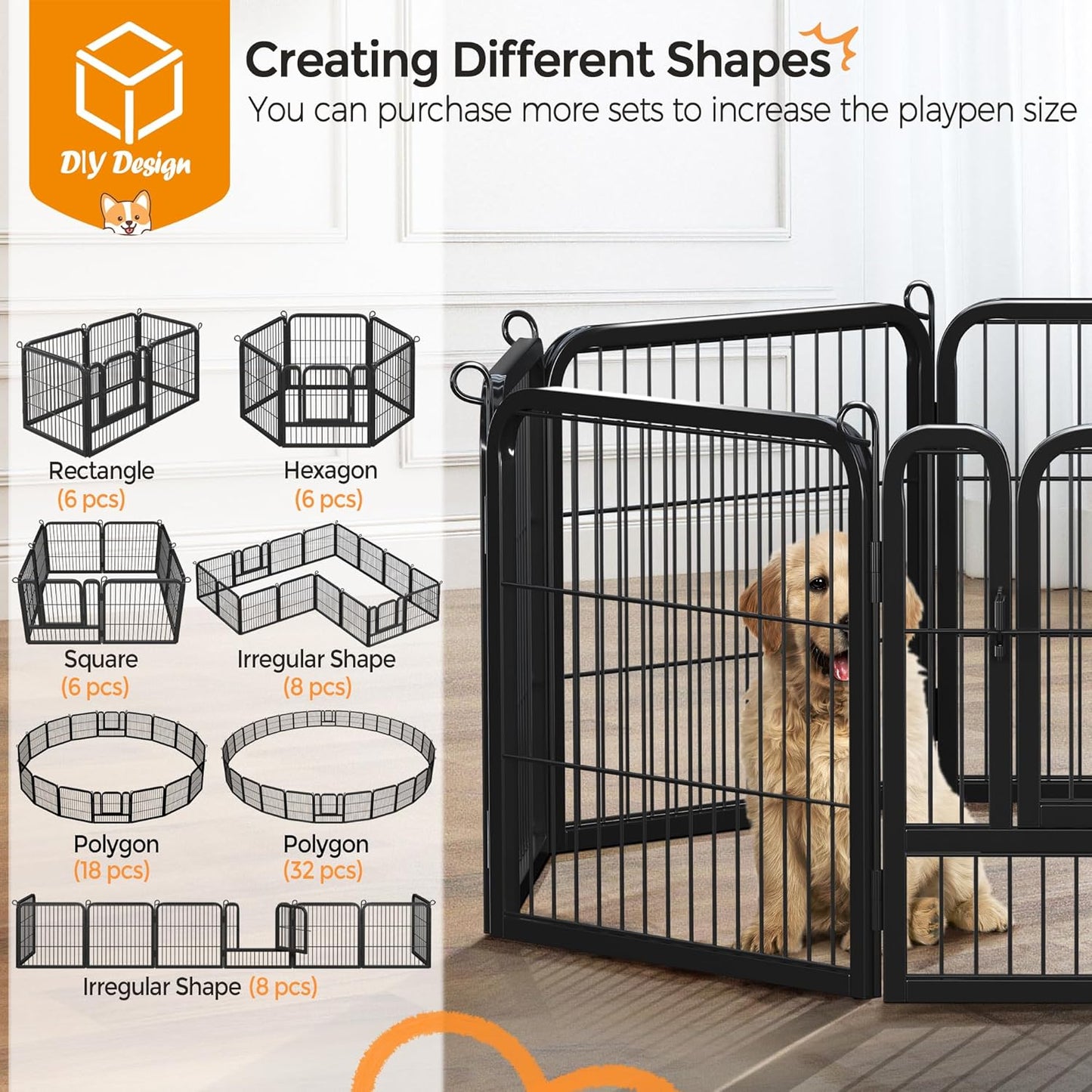24 inch 8 Panels Dog Pen Indoor Heavy Duty Puppy Exercise Pen Metal Pet Fence for RV Camping/Yard/Garden