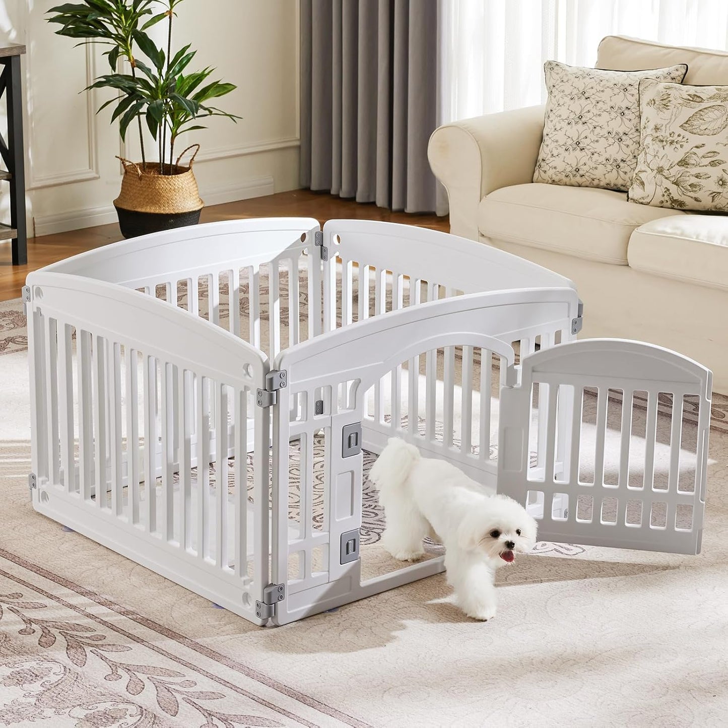 Dog Playpen 4-Panel 24" Safe & Secure Indoor/Outdoor Pet Fence Folding & Portable Ideal for Small to Medium Dogs Easy to Clean, White