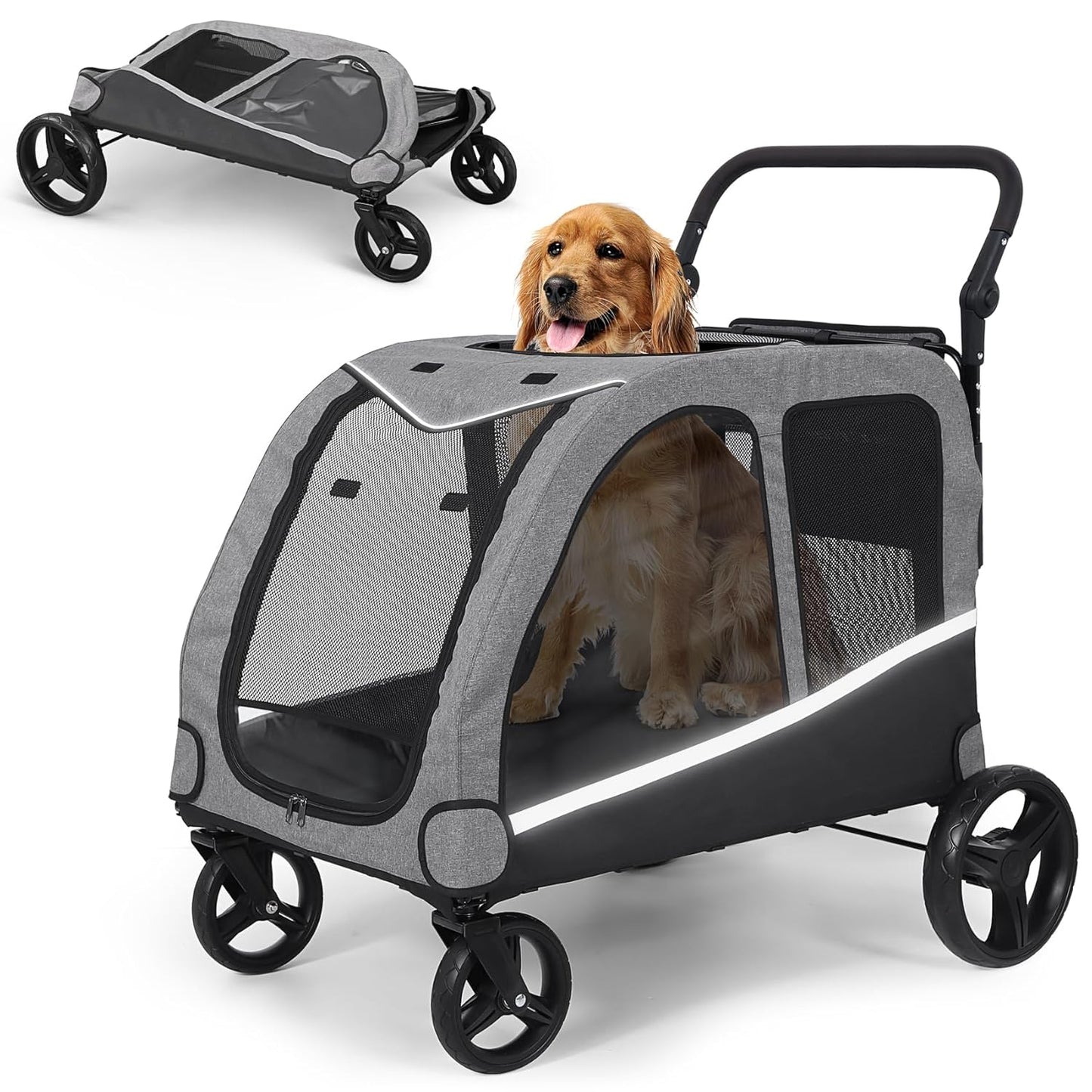 Dog Stroller For Large Dogs, Extra Large Pet Stroller For For Medium Dogs, Dog Stroller For 2 Dogs, Dog Wagon, Dog Carriage, Foldable Design, Adjustable Handle, With Pocket, Up To 160 lbs, Red