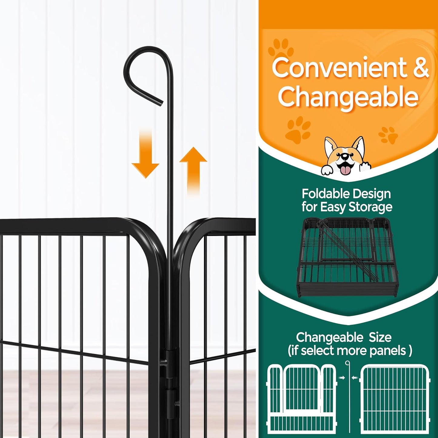 24 inch 8 Panels Dog Pen Indoor Heavy Duty Puppy Exercise Pen Metal Pet Fence for RV Camping/Yard/Garden