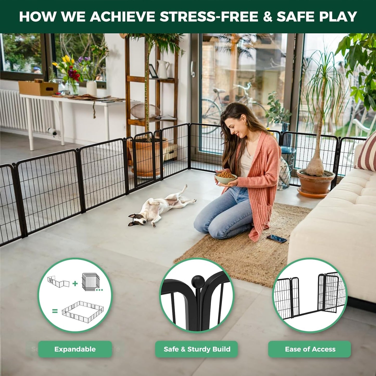 RBB0 32-PLAP-BLK Dog Playpen for Indoor Use - Stress-Free and Safe Play