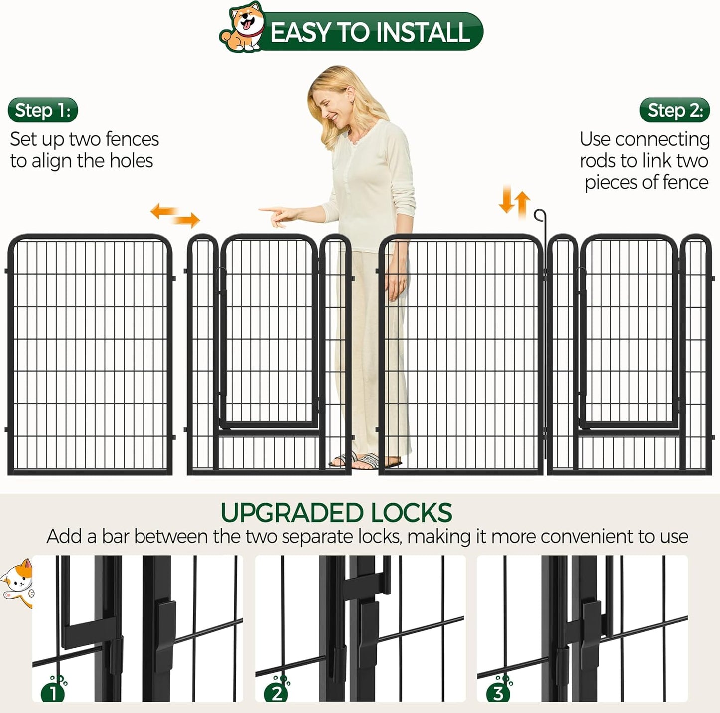 Dog Playpen Outdoor, 40 inch 8 Panels Dog Pen Indoor Heavy Duty Puppy Exercise Pen Metal Pet Fence for RV Camping/Yard/Garden