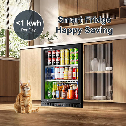 24" Beverage Cooler Refrigerator 210 Can Glass Door Adjustable Shelves for Drink