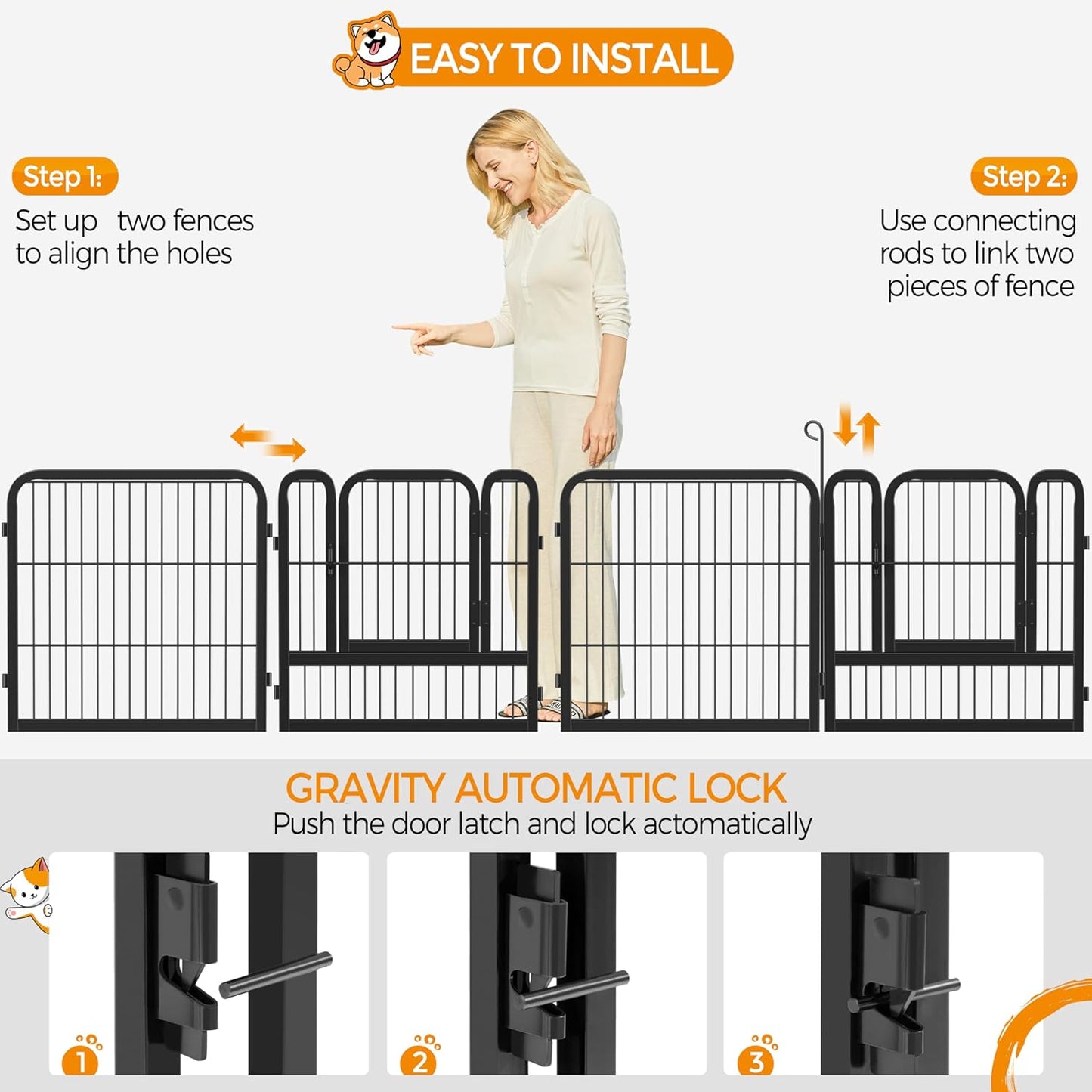24 inch 8 Panels Dog Pen Indoor Heavy Duty Puppy Exercise Pen Metal Pet Fence for RV Camping/Yard/Garden