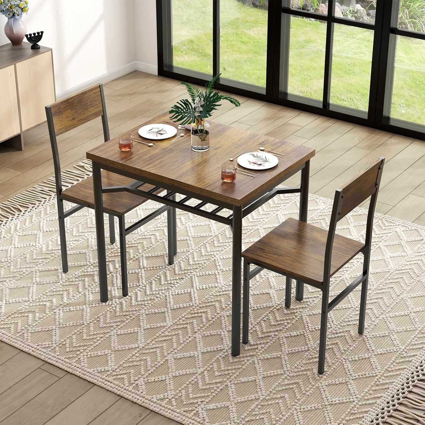 Dining Table Set for 2-6,Folding Dining Table with Storage Rack,5-Piece Extendable Kitchen Table Set with Space-Saving,Dining Room Table Set with 4 Chairs for Dinner Kitchen Office Furniture (Brown)